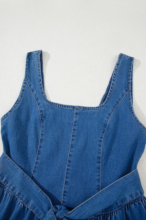 Women Sail Blue Bowknot A-Line Sleeveless Denim Dress | Short Dresses - Image 6