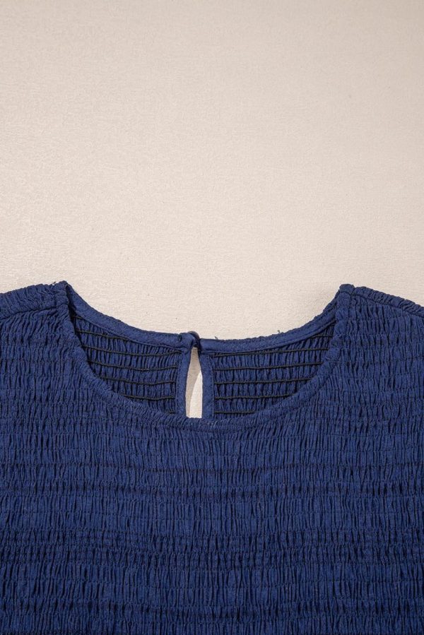 Women Sail Blue Solid Textured Smocked High Waist Midi Dress | Midi Dresses - Image 6