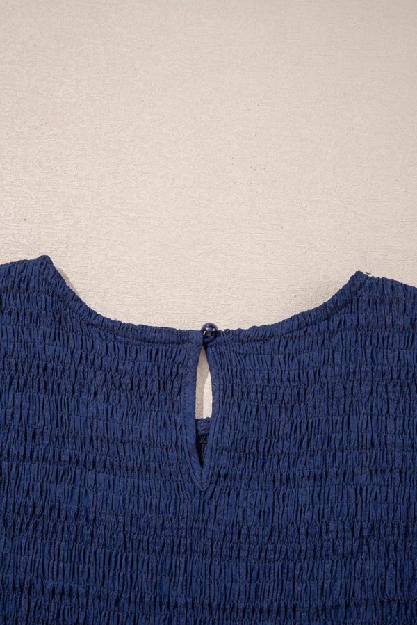 Women Sail Blue Solid Textured Smocked High Waist Midi Dress | Midi Dresses - Image 7