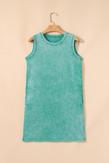 Women Sea Green Mineral Wash Pocket Tank Mini Dress | Short Dresses