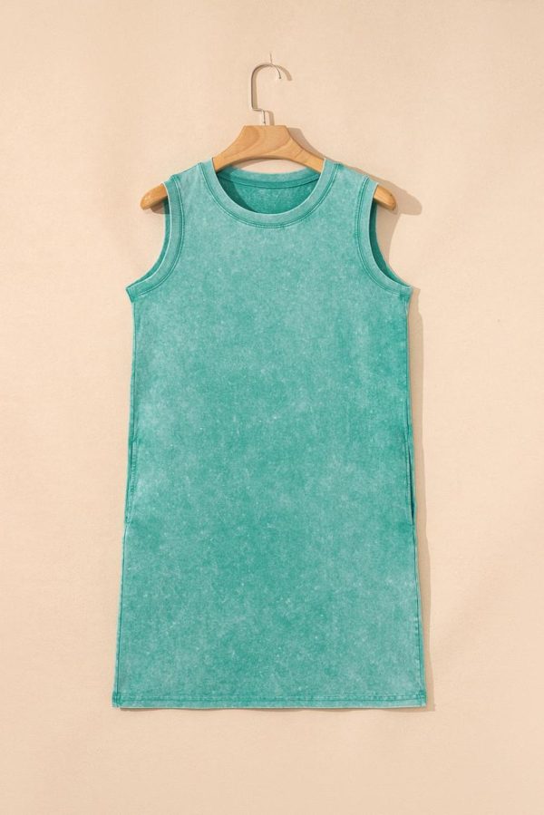 Women Sea Green Mineral Wash Pocket Tank Mini Dress | Short Dresses