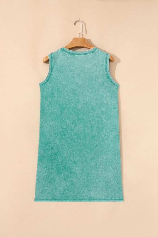 Women Sea Green Mineral Wash Pocket Tank Mini Dress | Short Dresses - Image 2