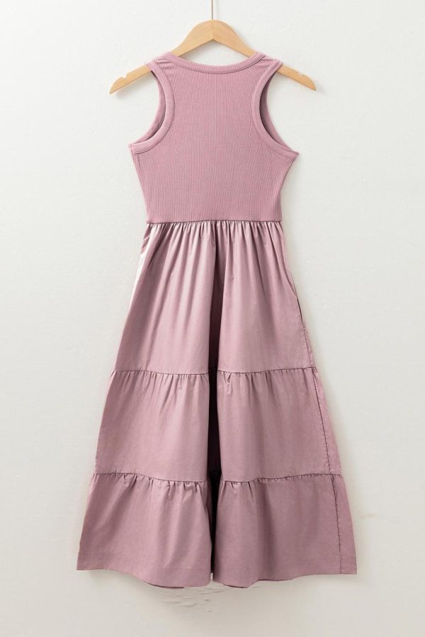 Women Sepia Rose Ribbed Vest Patchwork Tiered Midi Dress | Midi Dresses - Image 3