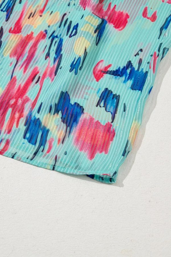 Women Sky Blue Abstract Print Short Puff Sleeve Tiered Maxi Dress | Maxi Dresses - Image 5
