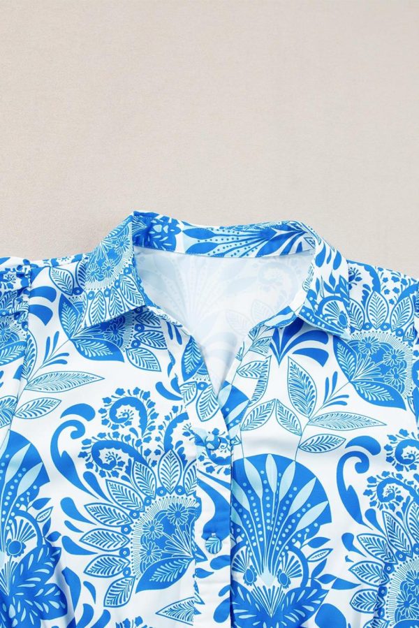 Women Sky Blue Boho Floral Print Frill Tiered Mini Dress | Short Dresses - Image 4