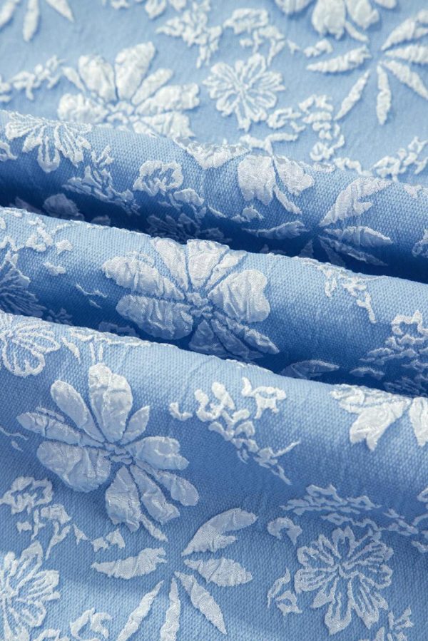 Women Sky Blue Floal Jacquard Elegant Mini Dress | Short Dresses - Image 6