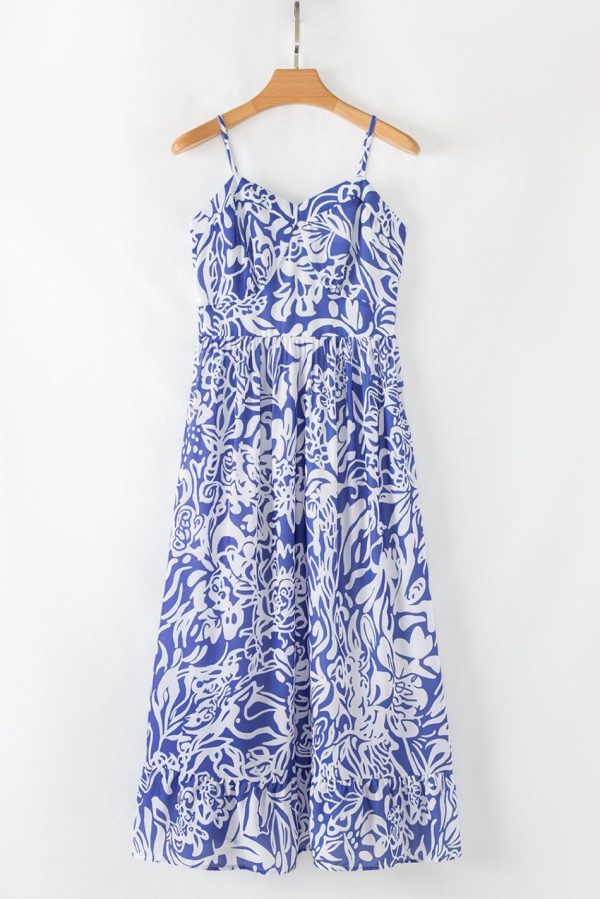 Women Sky Blue Floral Print Spaghetti Strap High Waist Maxi Dress | Maxi Dresses - Image 3
