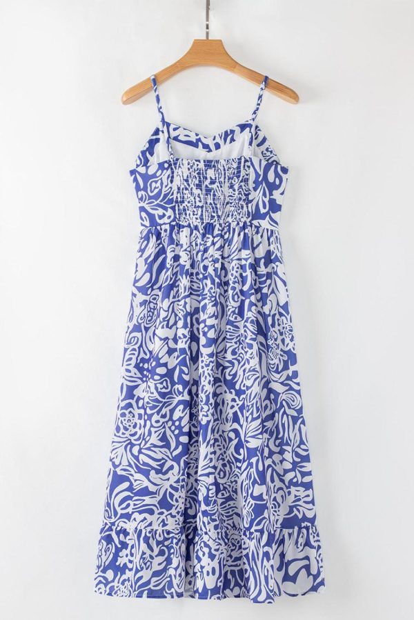 Women Sky Blue Floral Print Spaghetti Strap High Waist Maxi Dress | Maxi Dresses - Image 4