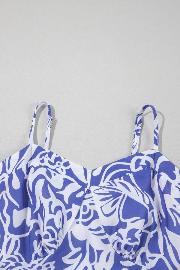 Women Sky Blue Floral Print Spaghetti Strap High Waist Maxi Dress | Maxi Dresses - Image 5