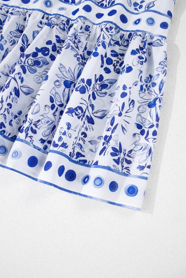Women Sky Blue Floral Print Square Neck Bubble Sleeve High Waist Maxi Dress | Maxi Dresses - Image 4