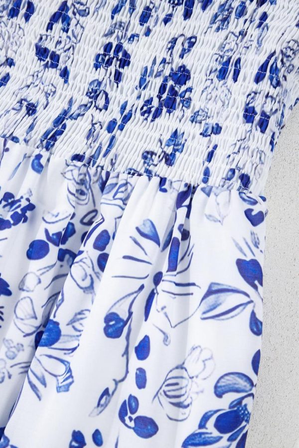 Women Sky Blue Floral Print Square Neck Bubble Sleeve High Waist Maxi Dress | Maxi Dresses - Image 5
