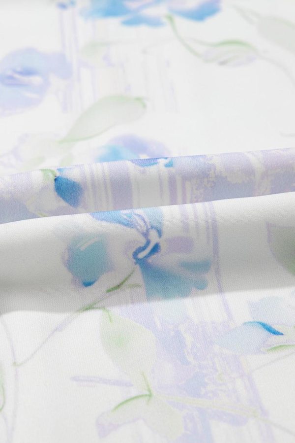 Women Sky Blue Floral Smocked High Waist Ruffle Sleeveless Long Dress | Maxi Dresses - Image 4
