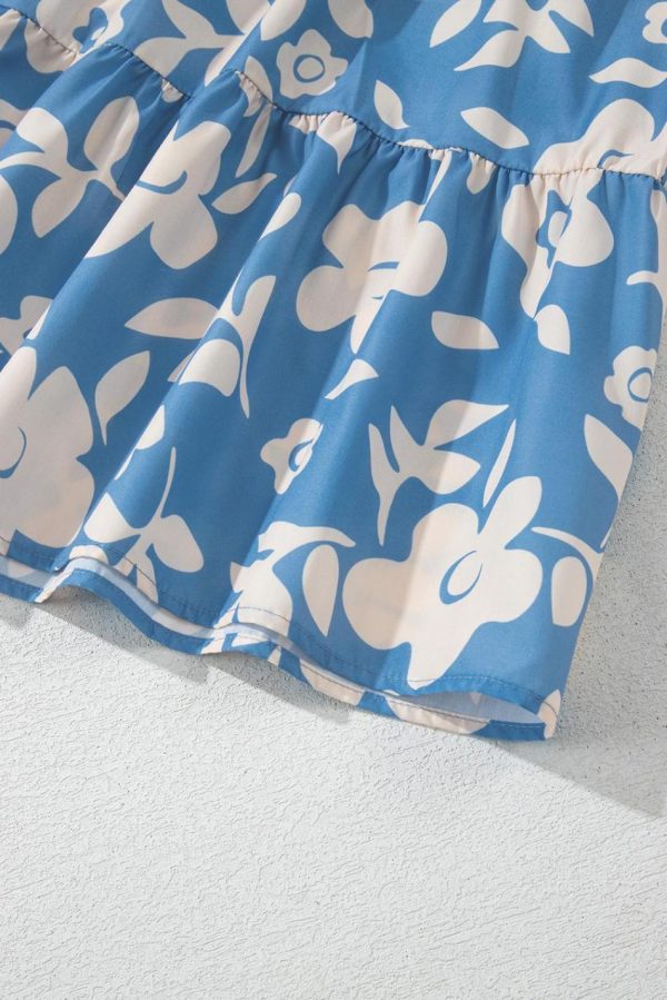 Women Sky Blue Floral U Neck Sleeveless Tiered Flowy Midi Dress | Midi Dresses - Image 6