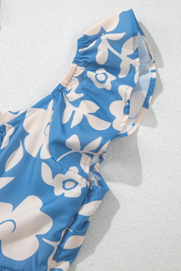 Women Sky Blue Floral U Neck Sleeveless Tiered Flowy Midi Dress | Midi Dresses - Image 7