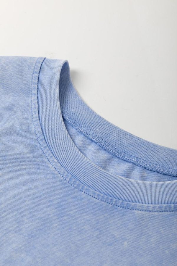 Women Sky Blue Mineral Wash Flower Patchwork Mini T Shirt Dress | Short Dresses - Image 3