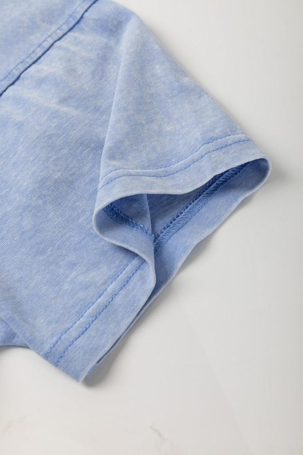 Women Sky Blue Mineral Wash Flower Patchwork Mini T Shirt Dress | Short Dresses - Image 4