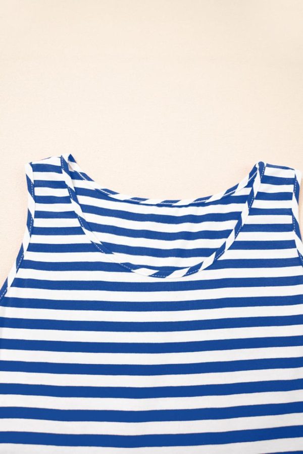 Women Sky Blue Striped U Neck Sleeveless Loose Fit Mini Dress | Short Dresses - Image 3
