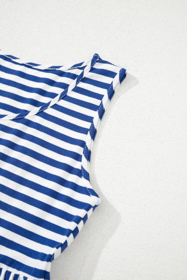 Women Sky Blue Striped U Neck Sleeveless Loose Fit Mini Dress | Short Dresses - Image 4