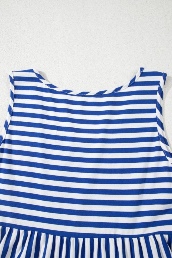 Women Sky Blue Striped U Neck Sleeveless Loose Fit Mini Dress | Short Dresses - Image 6