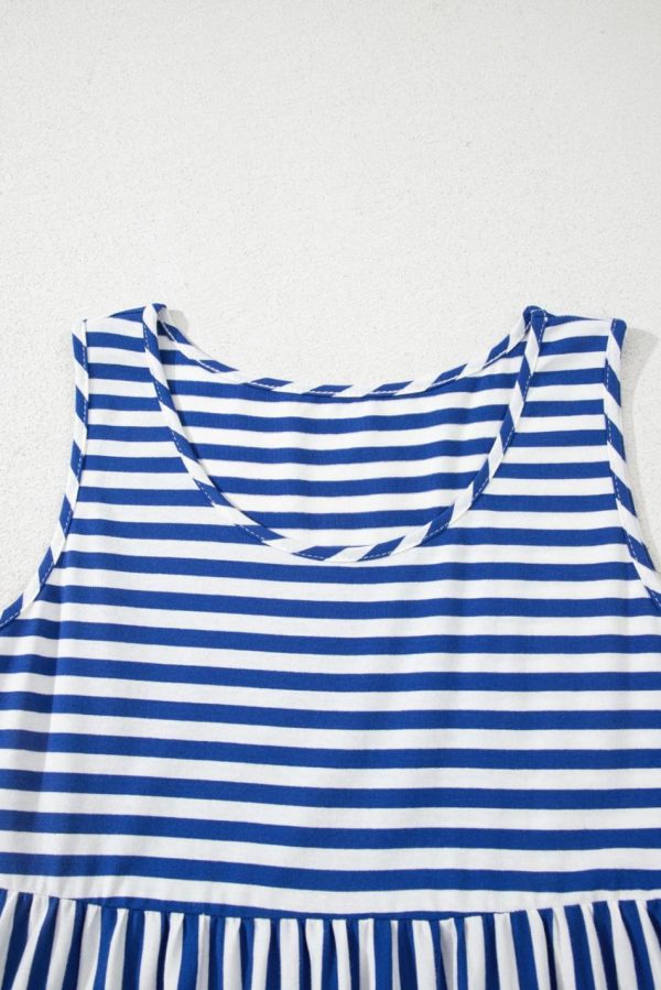 Women Sky Blue Striped U Neck Sleeveless Loose Fit Mini Dress | Short Dresses - Image 7