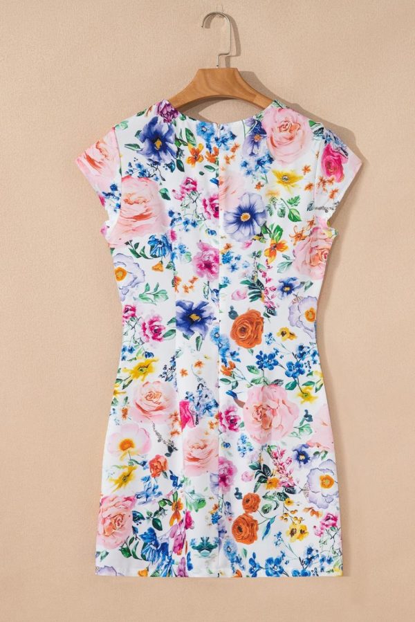 Women Sky Blue Vibrant Floral Print Cap Sleeve Mini Dress | Short Dresses - Image 5
