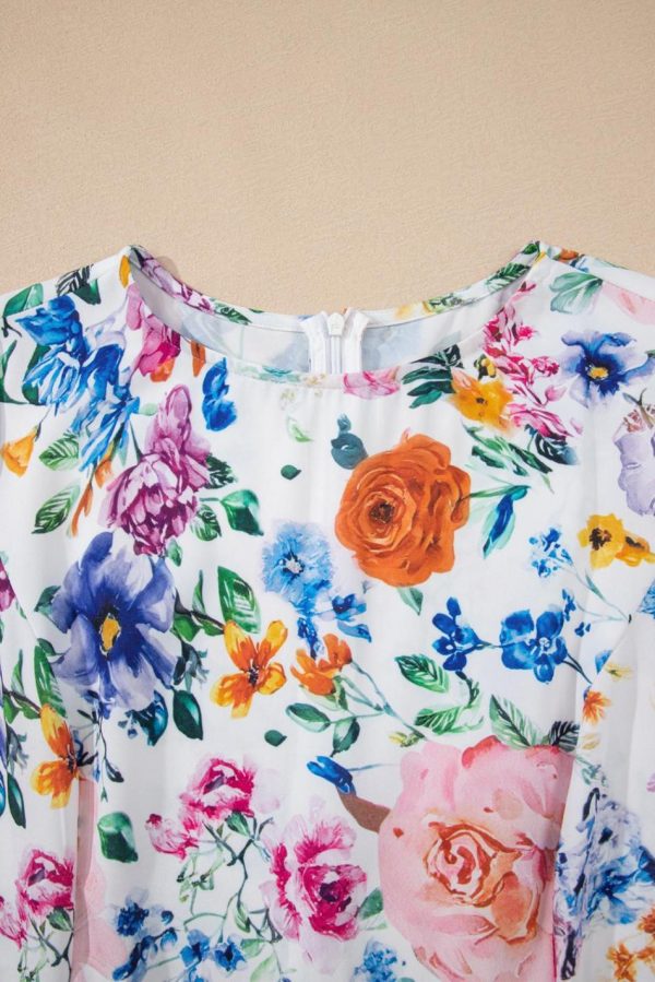Women Sky Blue Vibrant Floral Print Cap Sleeve Mini Dress | Short Dresses - Image 6