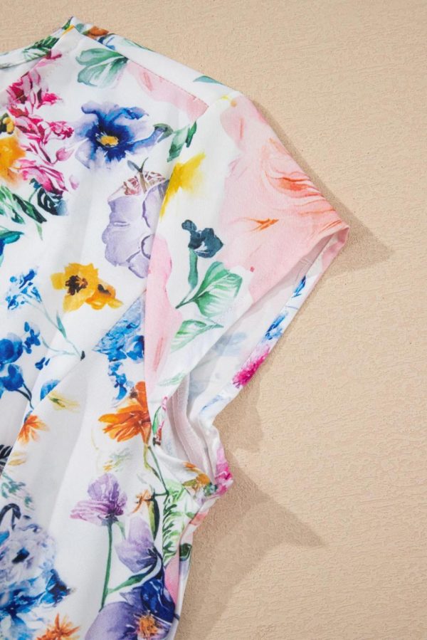 Women Sky Blue Vibrant Floral Print Cap Sleeve Mini Dress | Short Dresses - Image 7