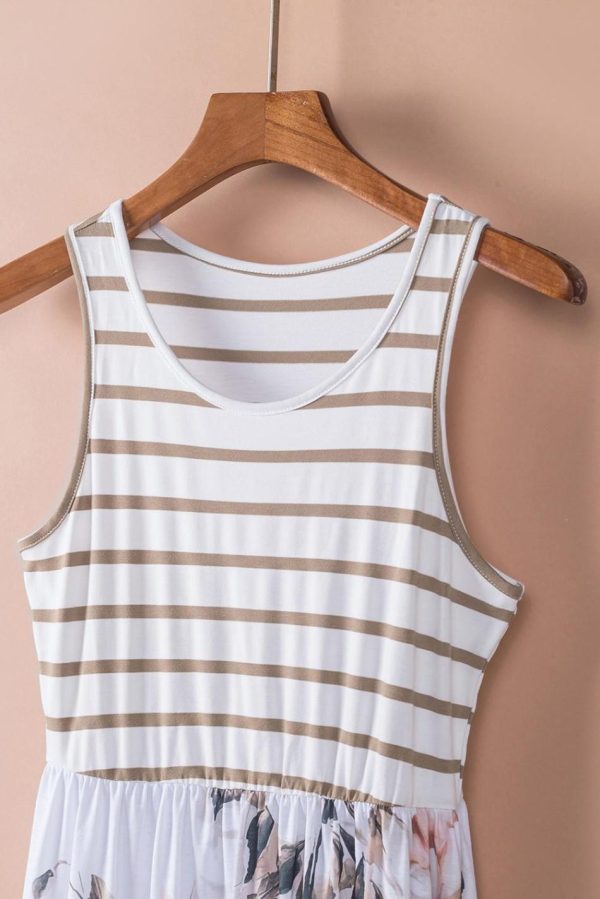 Women White Boho Stripes & Floral Print Floor Length Tank Dress | Maxi Dresses - Image 5