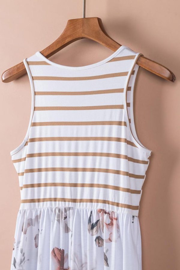 Women White Boho Stripes & Floral Print Floor Length Tank Dress | Maxi Dresses - Image 6