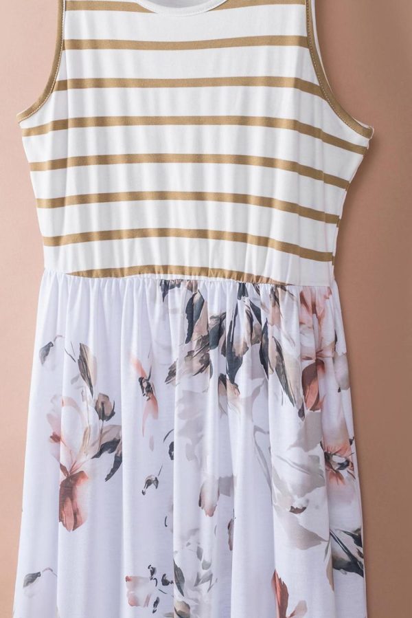 Women White Boho Stripes & Floral Print Floor Length Tank Dress | Maxi Dresses - Image 7