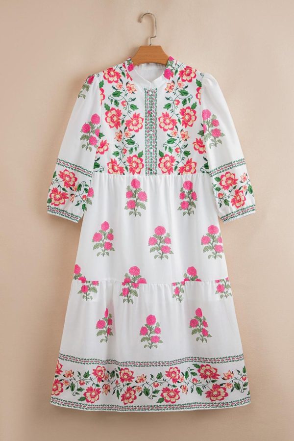 Women White Floral Print Loose Tiered Maxi Dress | Maxi Dresses