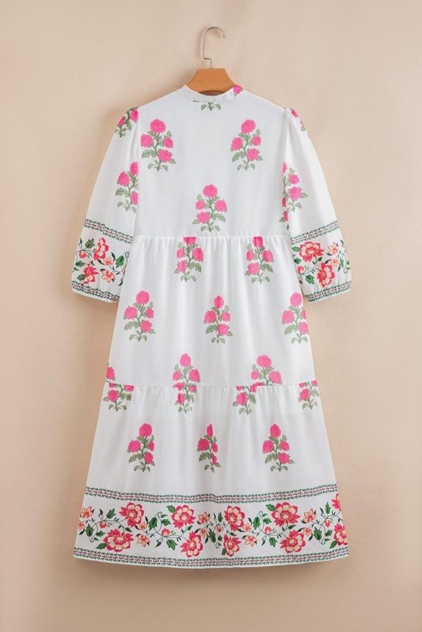 Women White Floral Print Loose Tiered Maxi Dress | Maxi Dresses - Image 2