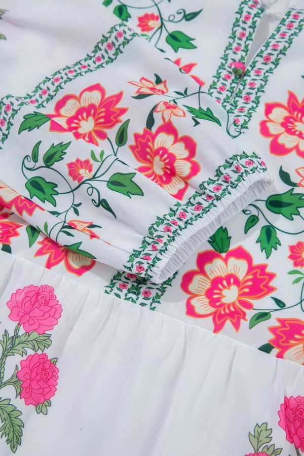 Women White Floral Print Loose Tiered Maxi Dress | Maxi Dresses - Image 5