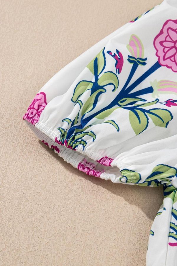 Women White Floral Ruffle Hem Pop Of Color Neckline Dress | Midi Dresses - Image 4