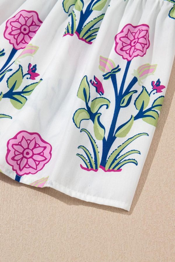 Women White Floral Ruffle Hem Pop Of Color Neckline Dress | Midi Dresses - Image 6