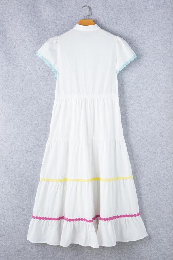 Women White High Waist Short Sleeve Tiered Shirt Dress | Maxi Dresses - Image 6