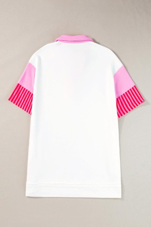 Women White Stripe Colorblock Sleeve Collared Pop Of Color Neckline Dress | Short Dresses - Image 5