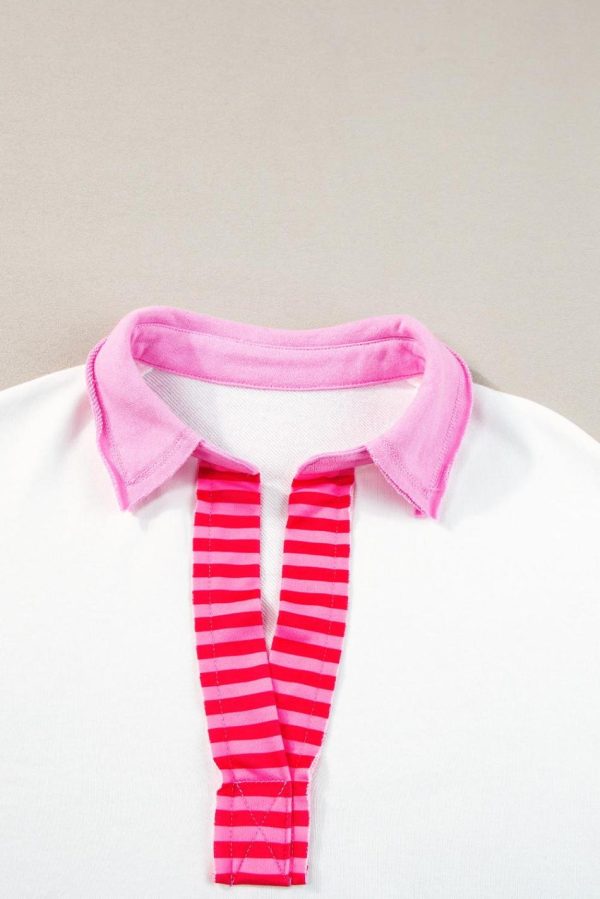 Women White Stripe Colorblock Sleeve Collared Pop Of Color Neckline Dress | Short Dresses - Image 6