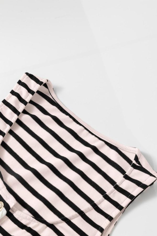 Women White Stripe Sleeveless Button Front Midi Dress | Midi Dresses - Image 5