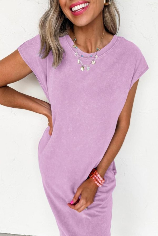 Women Wisteria Mineral Wash Pocketed T-Shirt Dress | Midi Dresses - Image 3