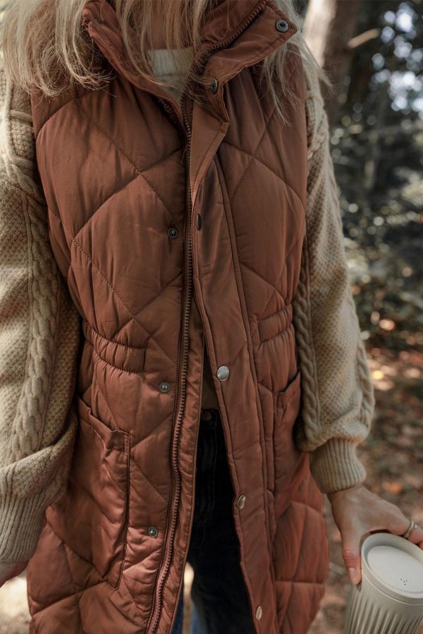 Manteau Gilet Matelassé Avec Poches Et Col Montant Coffee Puffer | Women Coats - Image 3