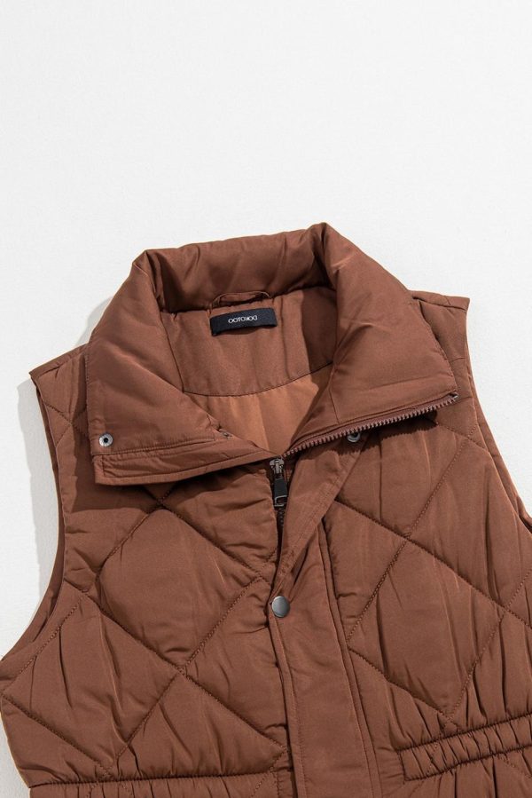 Manteau Gilet Matelassé Avec Poches Et Col Montant Coffee Puffer | Women Coats - Image 6
