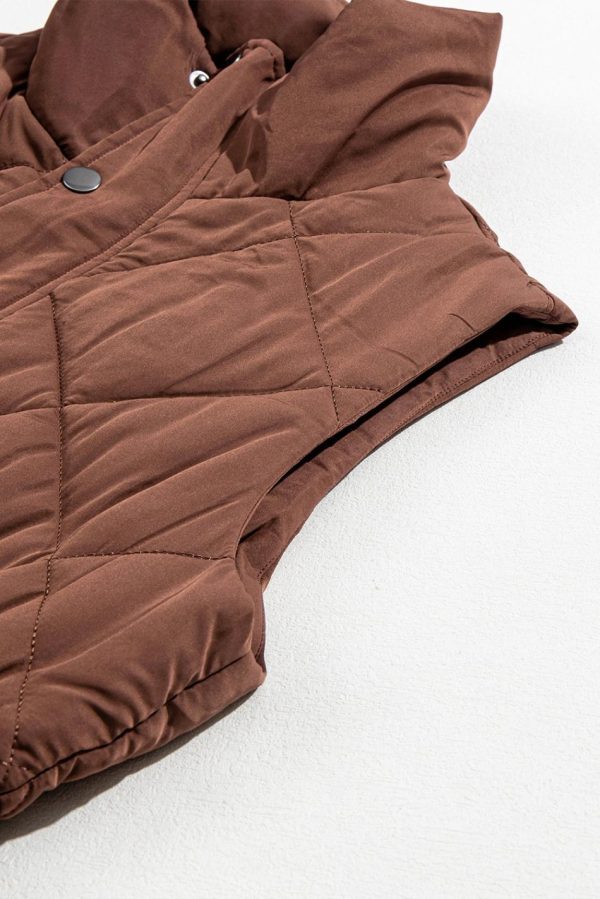 Manteau Gilet Matelassé Avec Poches Et Col Montant Coffee Puffer | Women Coats - Image 7