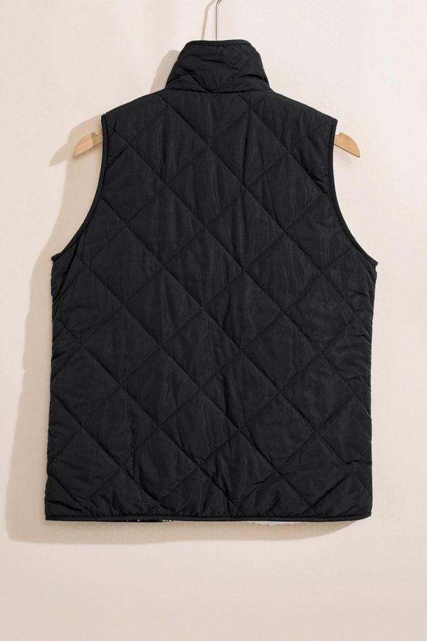 Manteau Gilet Matelassé Noir Doublé De Polaire Avec Fermeture Éclair | Women Coats - Image 2