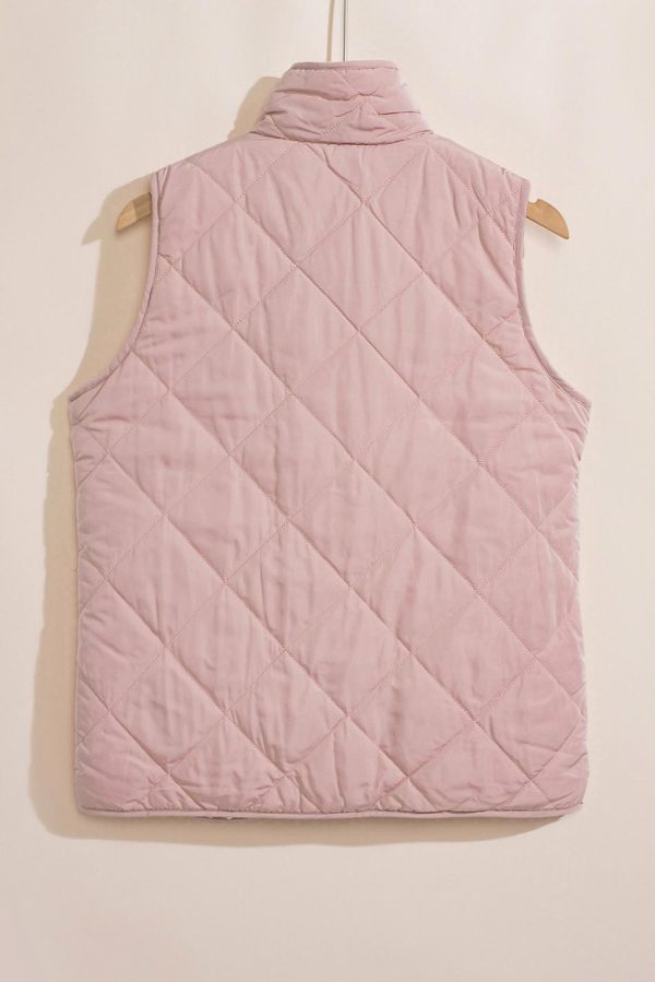 Manteau Gilet Matelassé Rose Doublé De Polaire Avec Fermeture Éclair | Women Coats - Image 2