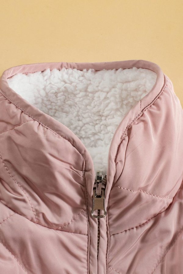 Manteau Gilet Matelassé Rose Doublé De Polaire Avec Fermeture Éclair | Women Coats - Image 3