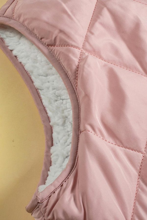 Manteau Gilet Matelassé Rose Doublé De Polaire Avec Fermeture Éclair | Women Coats - Image 5